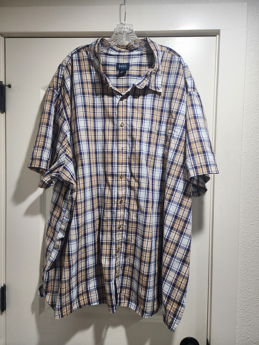 Harbor Bay 5XL Plaid Button Up Shirt Big & Tall Short Sleeve Casual Mens